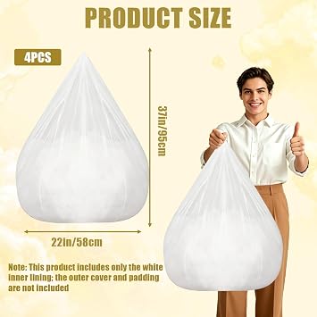 4 Pack Inner Liners for Bean Bag Chair, Bean Bag Inner Liner Insert Replacement, Lazy Sofa Liner, No Filler, Bean Bag Stocking Net Inner for Filling Polystyrene Beads(80 x 90cm/ 31 x 35 Inch)