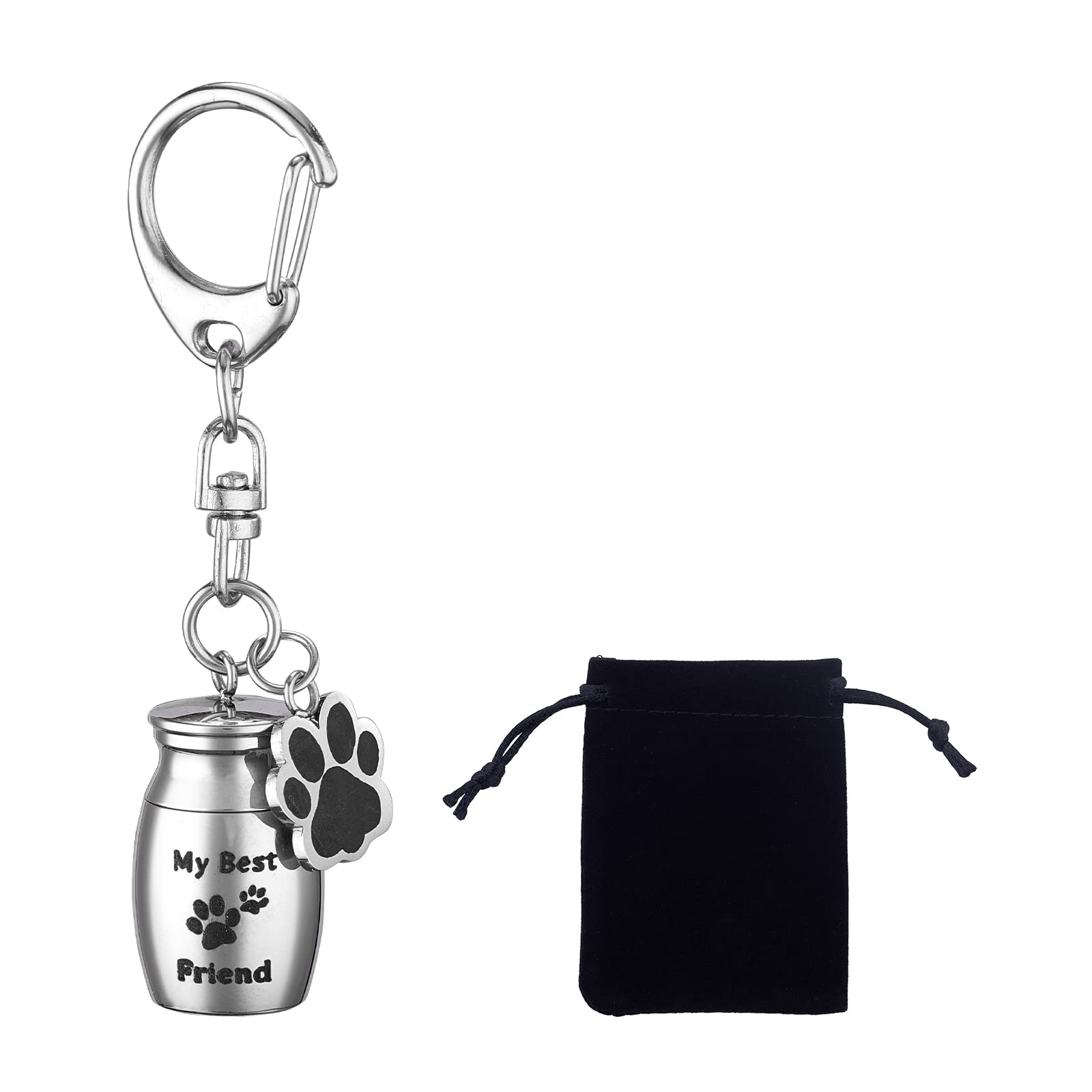 WEWAYSMILE Llavero de Urna para Mascotas, Porta Cenizas de Llavero, Perro Urnas Llavero, con Bolsa de Terciopelo, para el Diente Del Pelo de la Uña Del Animal Doméstico Humano