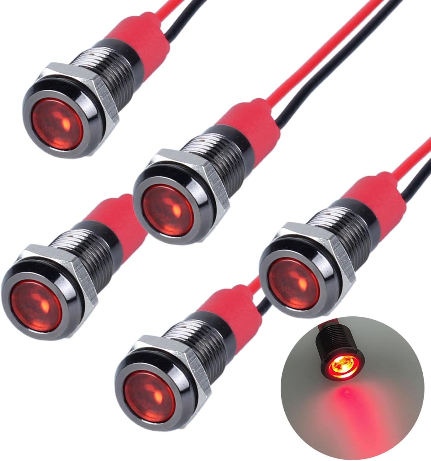 5 Pcs LED Indicador 12V-24V Aluminio Impermeable 8mm miniatura 1