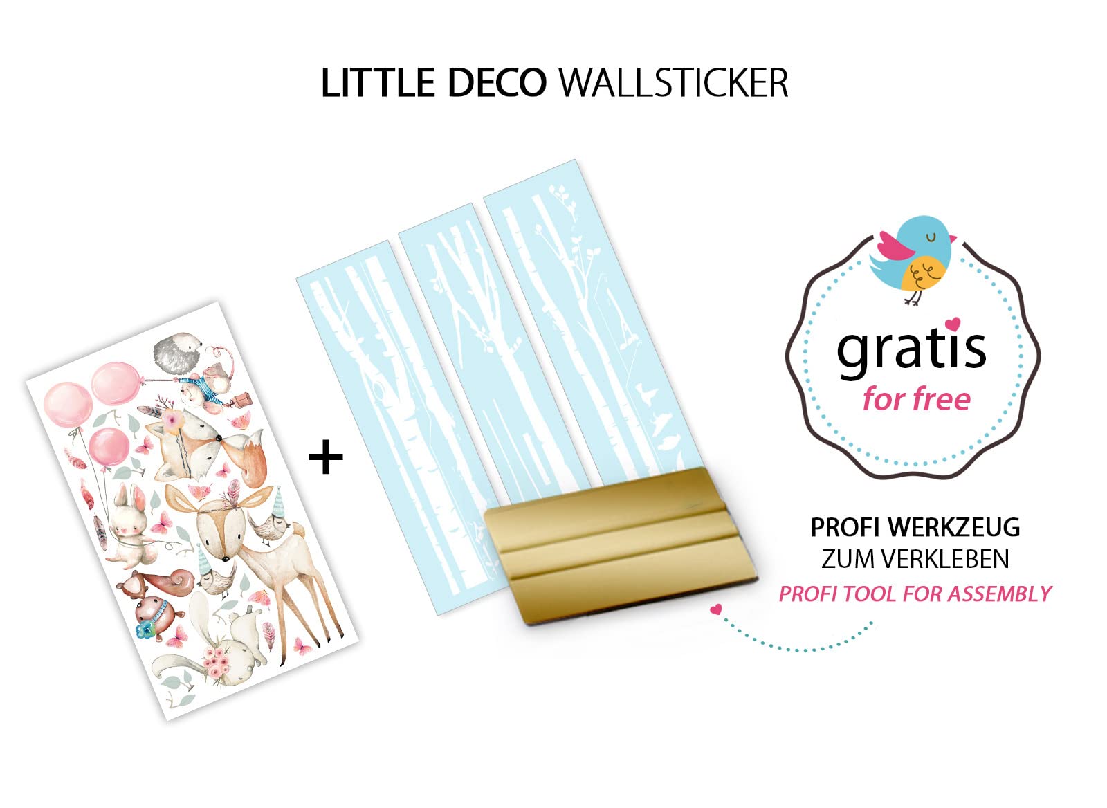 Grandora Wandtattoo Wandsticker Kinderzimmer Tiere Wald Birkenstämme Wandaufkleber Wanddeko Babyzimmer Spielzimmer Wandbild Kinder Mädchenzimmer Aufkleber DL759-4
