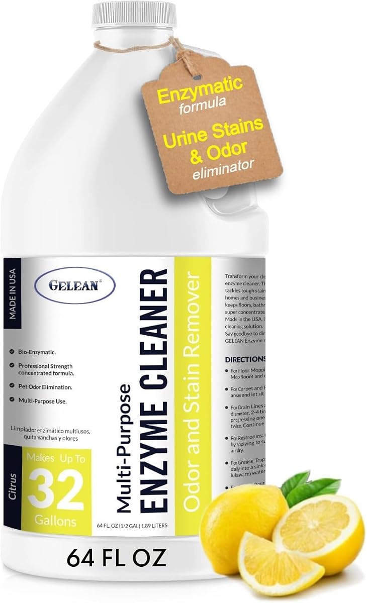 Limpiador de cítricos enzimático probiótico multiusos, 1/2 galón (64 oz.) - Quitamanchas y olores de mascotas - Concentrado - Drenajes profesionales y para el hogar, pisos, baños, inodoros, bote de basura, fabricado en Estados Unidos