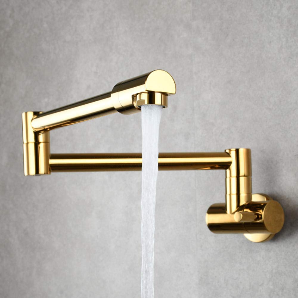 ZYCHSJXA Taps for Kitchen Pot Filler Wall Mounted, 360 Swivel Universal Cold Water Tap Single Handle Multi-Function, Faucet Sinks Tap-Golden