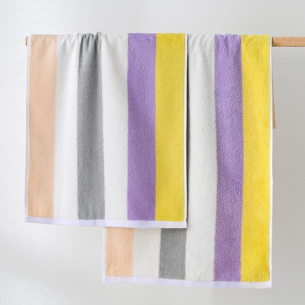 YiLUOMO Purple Striped Pattern Hand Towels Set of 2 100% Cotton Highly Absorbent Soft Colorful Hand Towel for Bathroom 13 x 29 Inch - Image 3