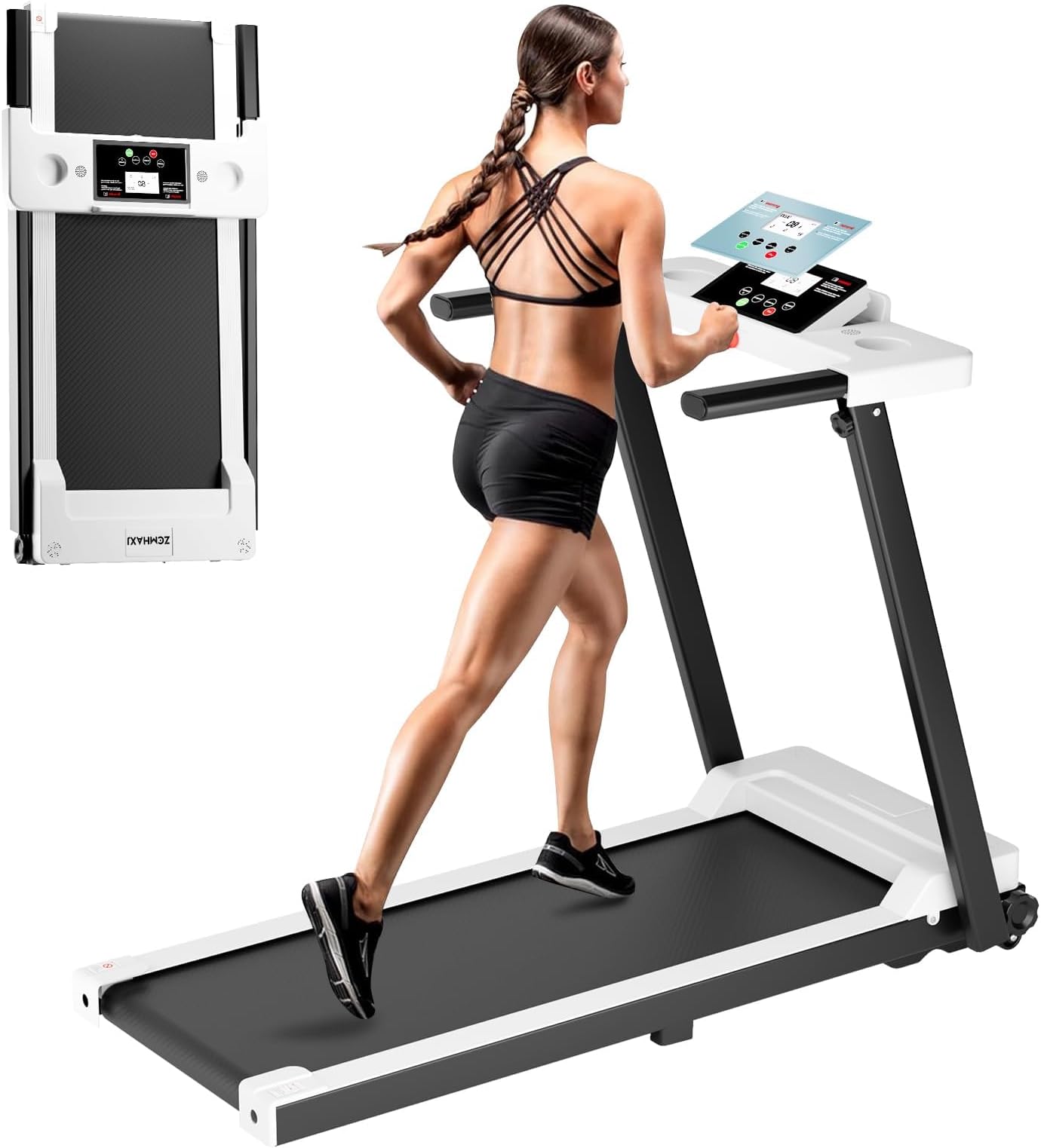 ZCMHAXJFolding Treadmill, 300LBS Capacity Compact Running Machine with LED Display, 3.0HP for Walking, Jogging & Running, Portable Treadmills for Home & Office Use