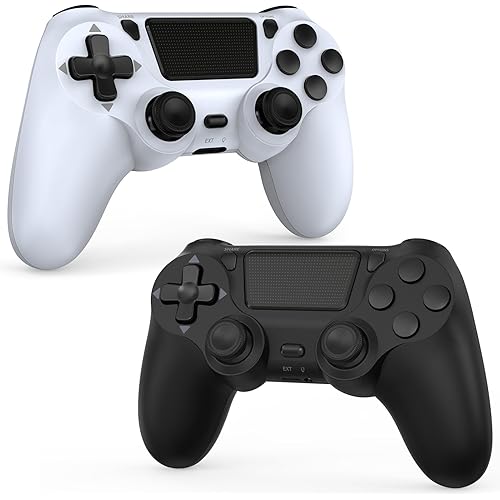 NBXEW 2 Pack Wireless Controller for PS4/Slim/Pro - Hyper-Sensitive 360° Sticks, Pressure Buttons, Ergonomic Comfort Grip, Dual Vibration, 20+ Hour Battery, Includes 2 USB-C Cables, Black & White