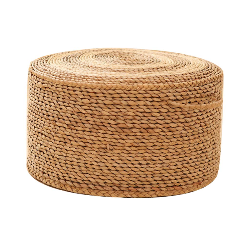Pouf Rotondo in Paglia di Rattan Lavorato a Mano, Sgabello Intrecciato al 100% Fatto a Mano