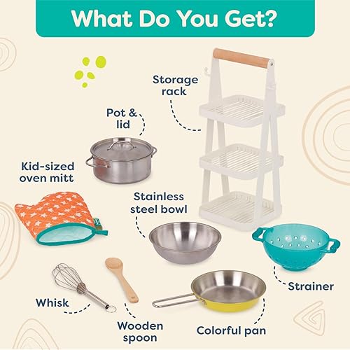 Miniatura 5 de B. toys Juego de mini olla y sartén de chef - Accesorios de cocina de juego de simulación - Incluye olla, sartén y papel - Utensilios de cocina de