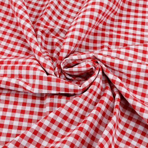 Hopzab Red and White Gingham Classic Gingham Tablecloths Fabric Polycotton Checked Material for DIY Picnics Tablecloths Crafts Clothing Party Supplies Table Decoration 100 * 145cm
