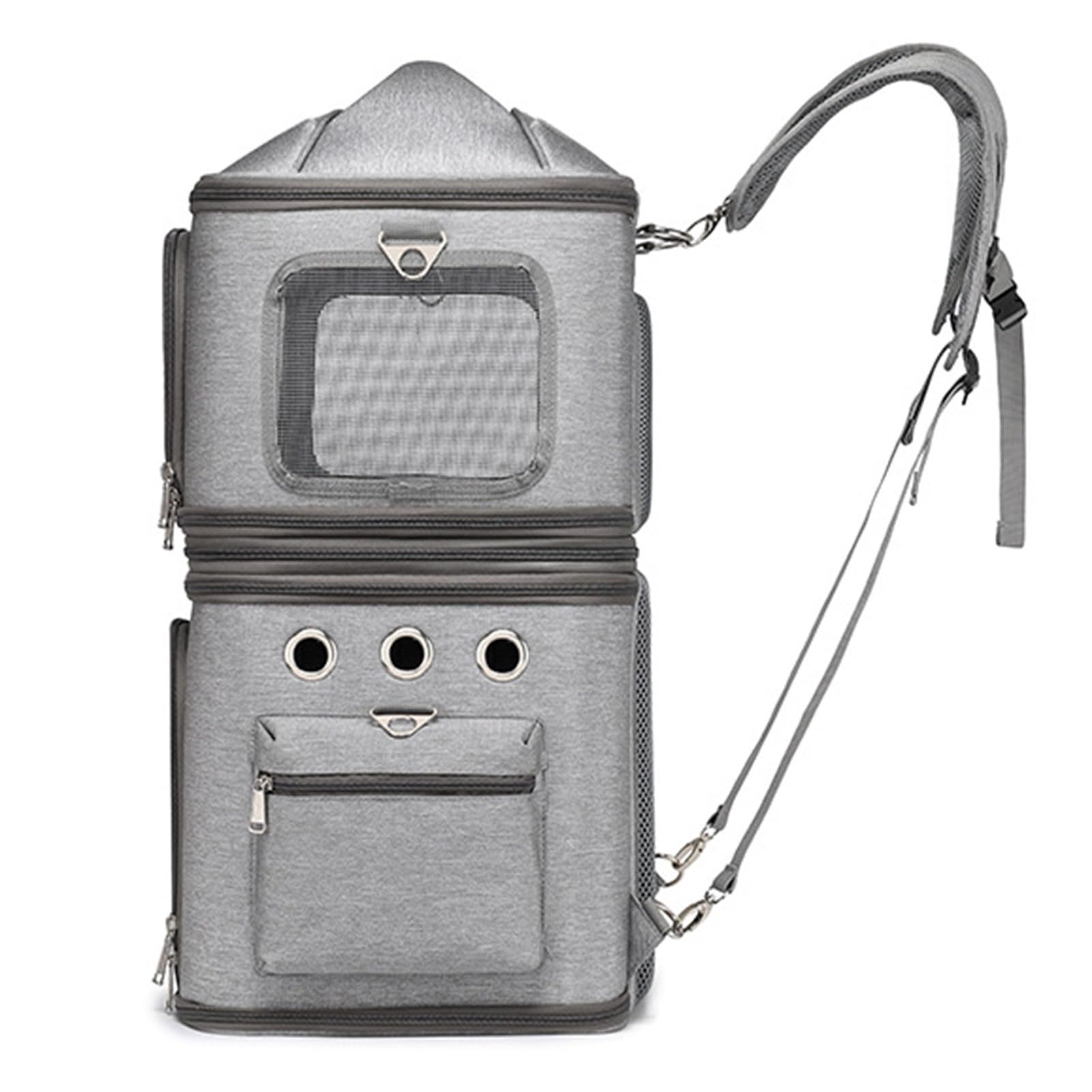 Trasportino Doppio per Gatti per 2 Gatti, Trasportino per Cani da Viaggio Zaino per Trasportini per Animali Domestici con Comoda Protezione per le Spalle (GREY)