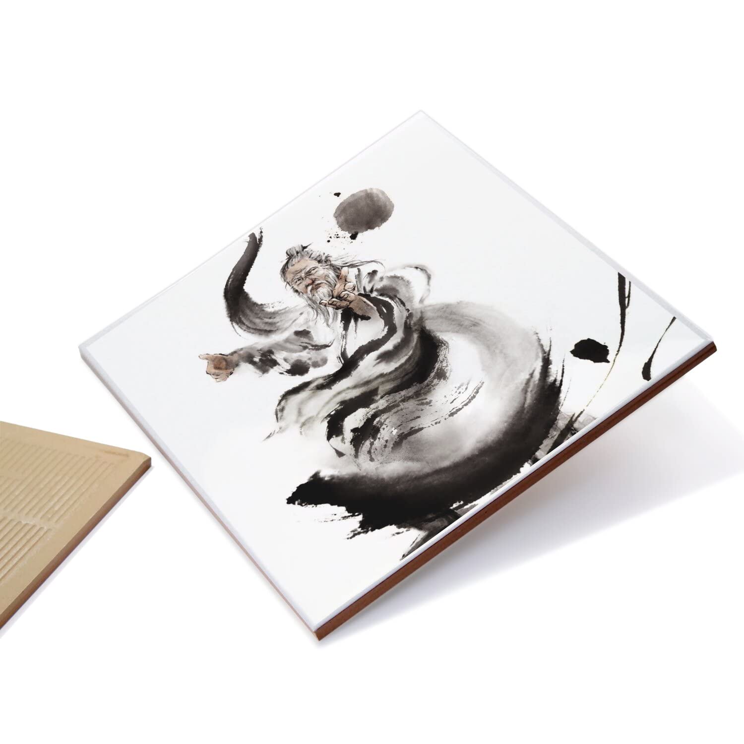 Fantastyczna Ceramiczna Płytka Dekoracyjna 10,8 x 10,8 cm - Tai Chi Ilustracja Tusz Chiny Sztuki Martieux Quan Master