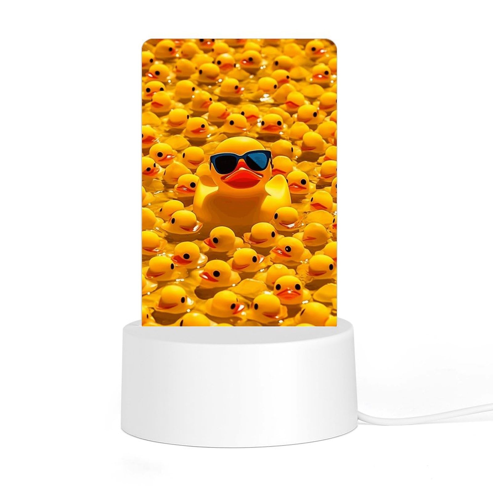 JTREHY - Acrylic Night Light with Base, Yellow Duck with Printed Sunglasses, LED Night Light for Bedroom Bathroom Hallway Holiday Gift