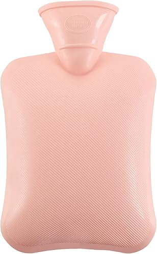 Botella de agua caliente de goma de 1 litro ideal para aliviar el dolor terapia de calor y frío para adultos o niños rosa