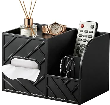 Aesthetic Tissue Box Cover,Remote Control Tissue Holder with Storage Tray