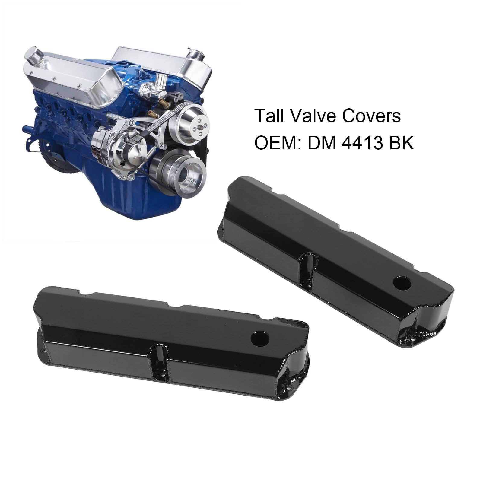 aqxreight Tapa de Válvula Alta DM 4413 BK Pernos Cortos Tapa de Válvula de Aluminio con Orificio de Ventilación para Motor V8 de Bloque Pequeño 289 302 351W 1962 1985 Negro