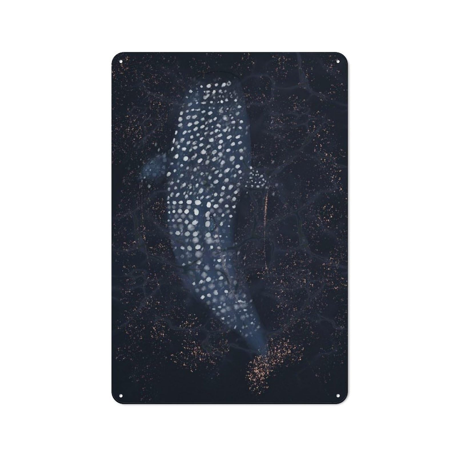 Junmoney Style-4 Whale Shark In Deep Blue Vintage Printed Metal Sign 30X20cm For Living Room Wall, For Vintage Wall Decor Fans, For Themed Room Decoration