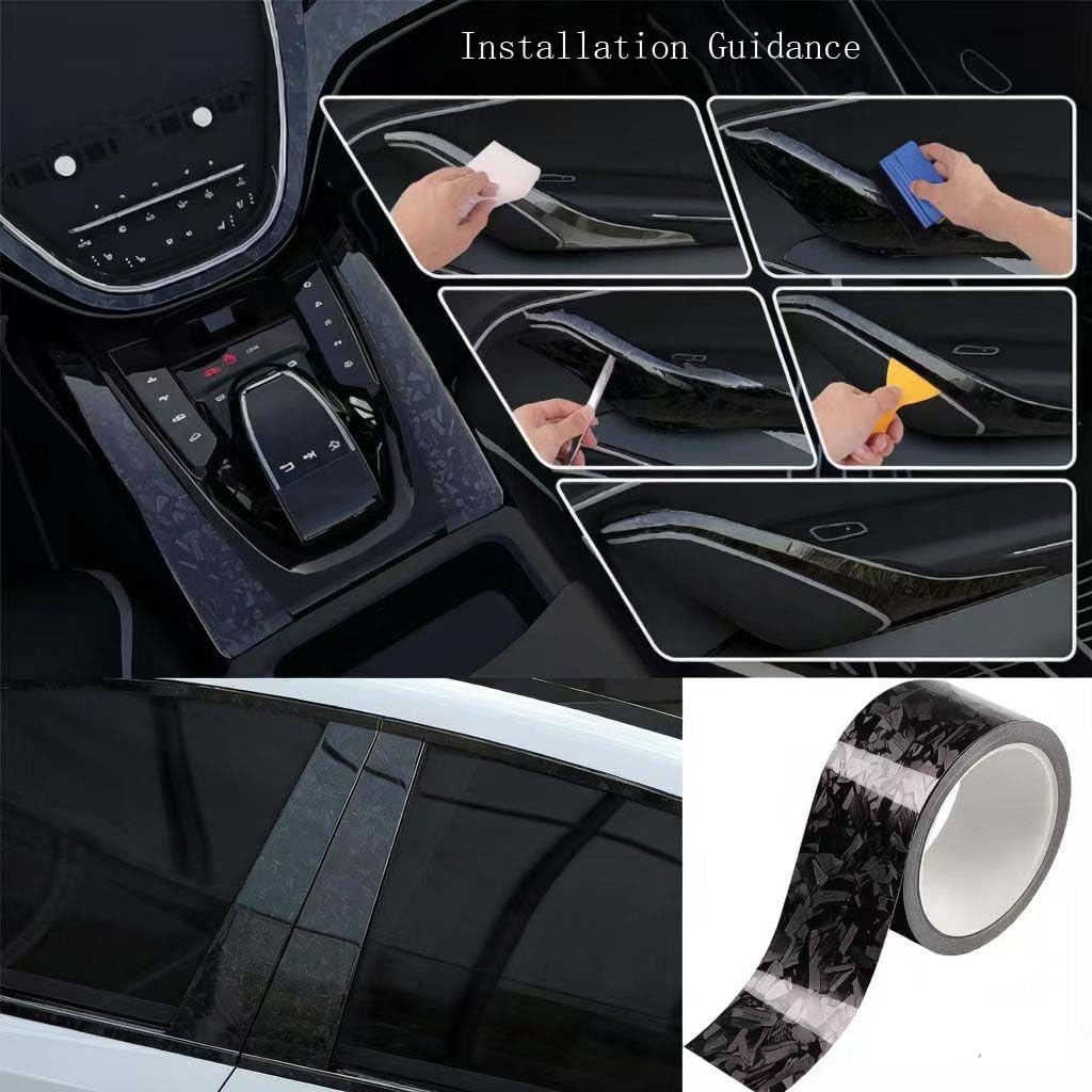 Black Forged Gloss Carbon Fiber Vinyl Wrap Tape, Door Sill Protector， for Auto Interior and Exterior DIY Decoration Vinyl (Black, 2inchx 30ft)