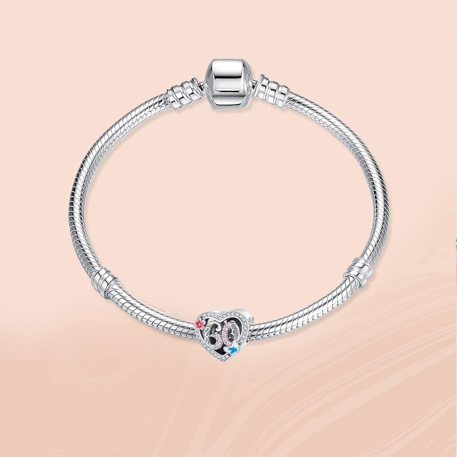 Annmors 925 Sterling Silver Charms 15 16 18 21 30 40 50 60 Years Love Birthday Charm fit European Bracelet,Number Charms with 5A Cubic Zirconia Christmas Mother's Day Birthday Gift for Women - Image 7