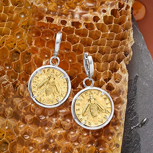 Ross-Simons Italian Replica Lira Bee Coin Drop Earrings in Sterling Silver and 18kt Gold Over Sterling4