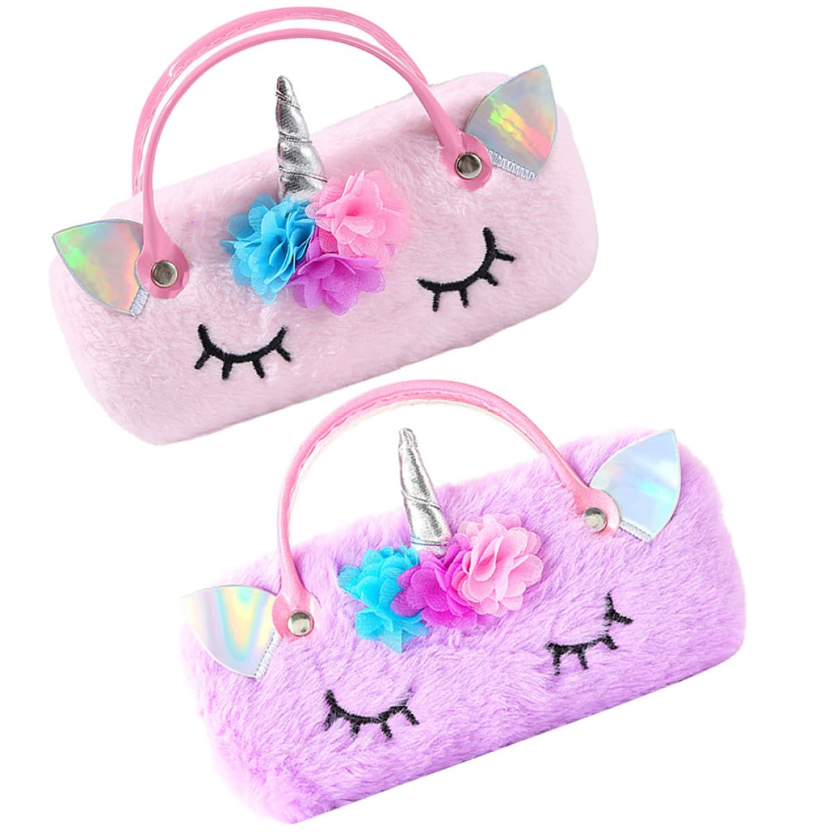 Healeved Custodia Portatile per Occhiali da 2 Pezzi in Peluche Design Unicorno, Protegge dagli Urti, per Riporre Occhiali da Lettura da Sole in Viaggio o Uso Quotidiano
