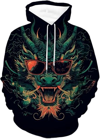 ZOCAVIA Mens Cool Animal Hoodies Fall 3D Graphic Hooded Sweatshirts Western Retro Long Sleeve Pullover Tops with Front Pocket