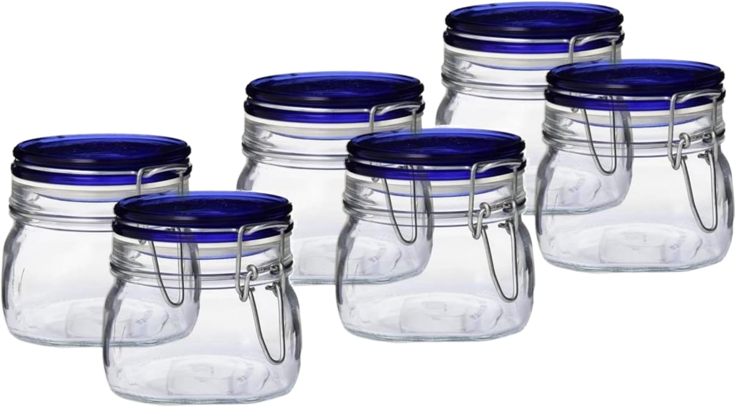 Bormioli Rocco Fido Collection, 6 Pack, 17 Oz. Food Storage Glass Jars, Airtight Rubber Seal & Glass Lid, With Stainless Wire Clamp, Made In Italy.