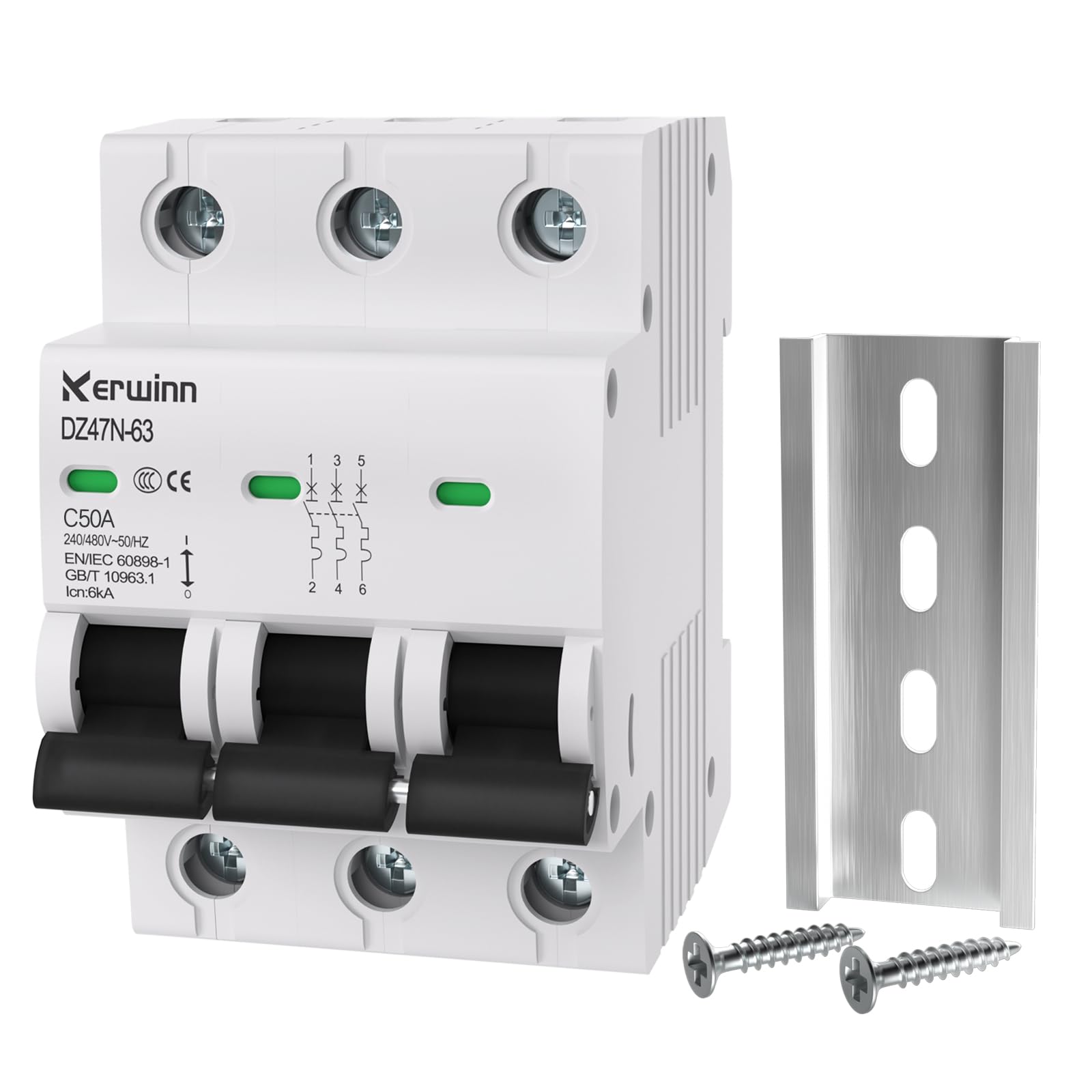 3 Pole Miniature Circuit Breaker,240V/480V AC Circuit Breaker, 50Amp Thermal Magnetic Trip Smart Circuit Breaker AC Disconnect Switch DIN Rail Mount (50A)