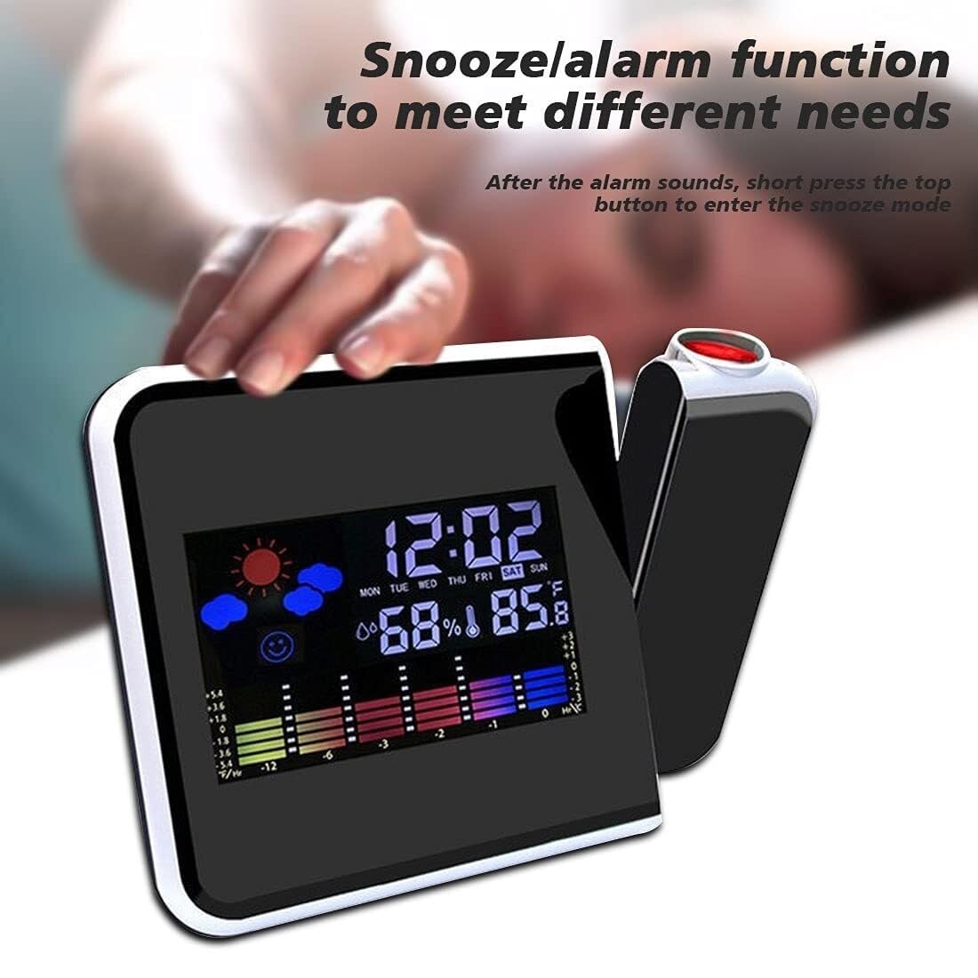 Reloj despertador con proyección digital LED, termómetro de temperatura, pantalla de fecha y hora de escritorio, proyector, calendario, reloj LED de mesa