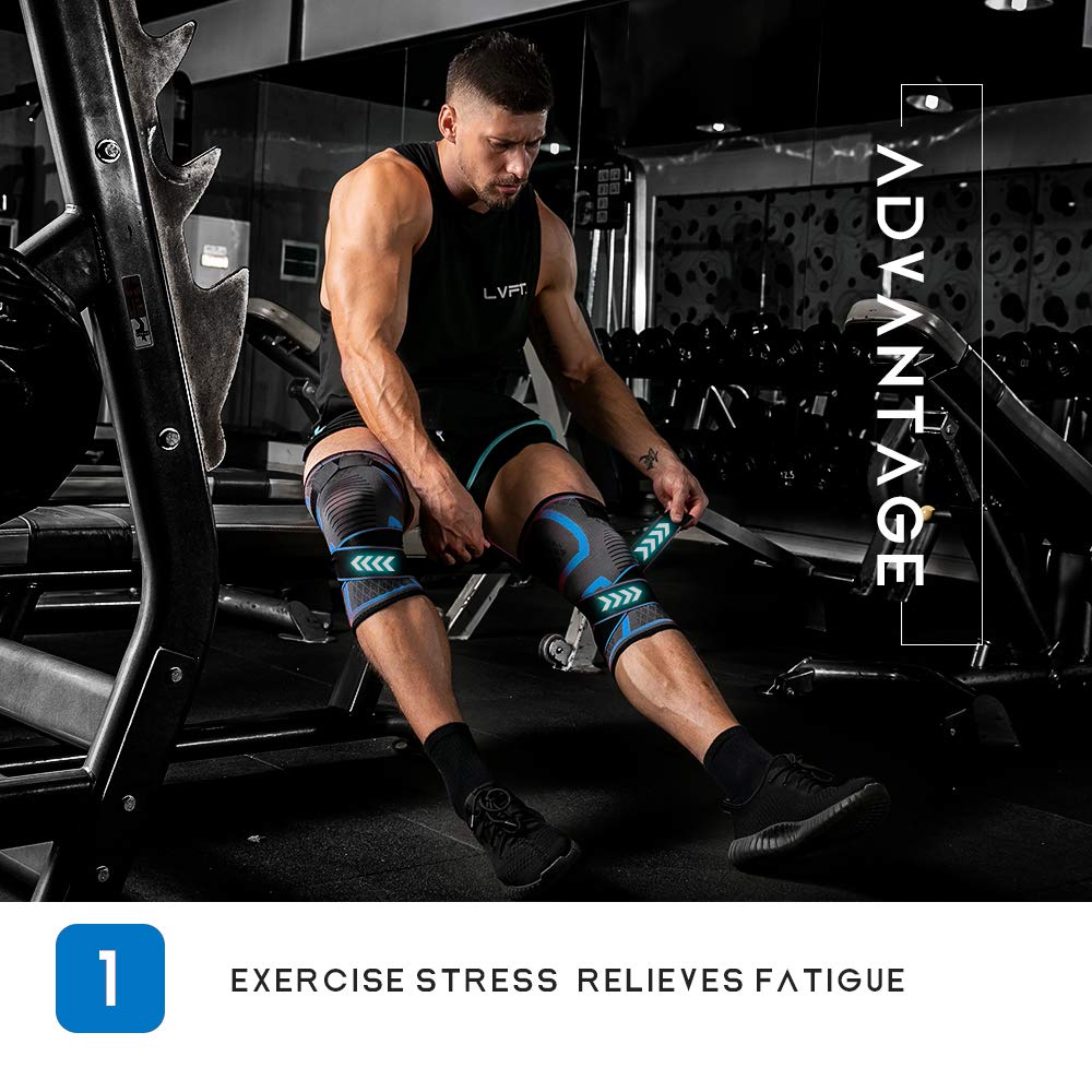 Knee Brace with Adjustable Strap, Professional Knee Compression Sleeve for Men & Women, No-Slip Knee Pad for Joint Protection, Sports, Running, Basketball, Arthritis Relief ( Blue Large)