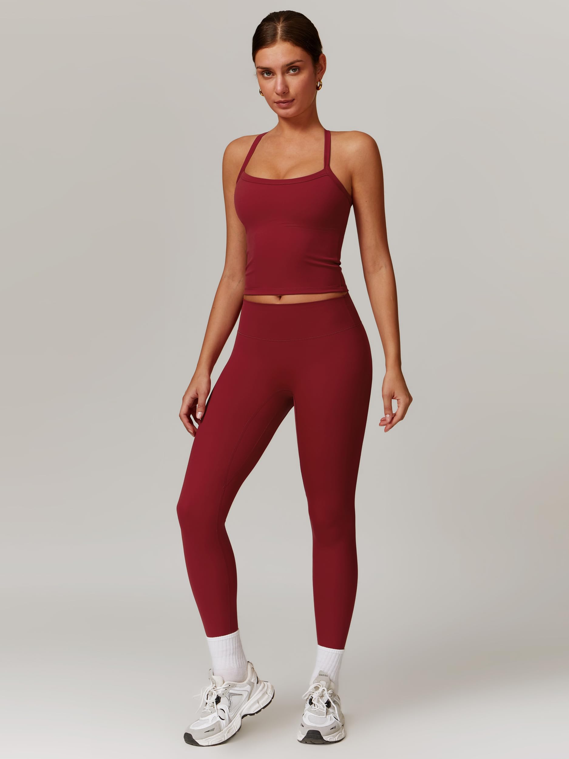 Odizli Sport Set Damen Ärmellos Top mit BH + High Waist Leggings Gym Workout Yoga Fitness Outfit