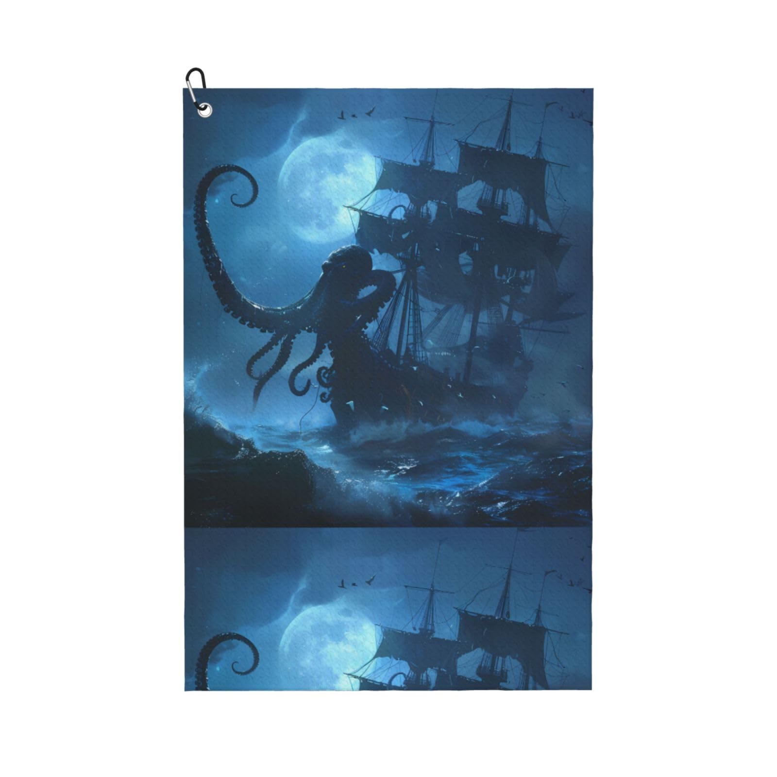 peiyeety Octopus Ship Microfiber Golf Towel with Carabiner Clip, 16x24 Inch Absorbent Waffle Weave Towel for Golf Bags