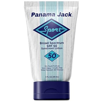 Panama Jack Sport Sunscreen Lotion - SPF 50, Broad Spectrum UVA/UVB Protection, Non-Greasy, PABA, Paraben, Gluten & Cruelty Free, 3 FL OZ Pack of 1