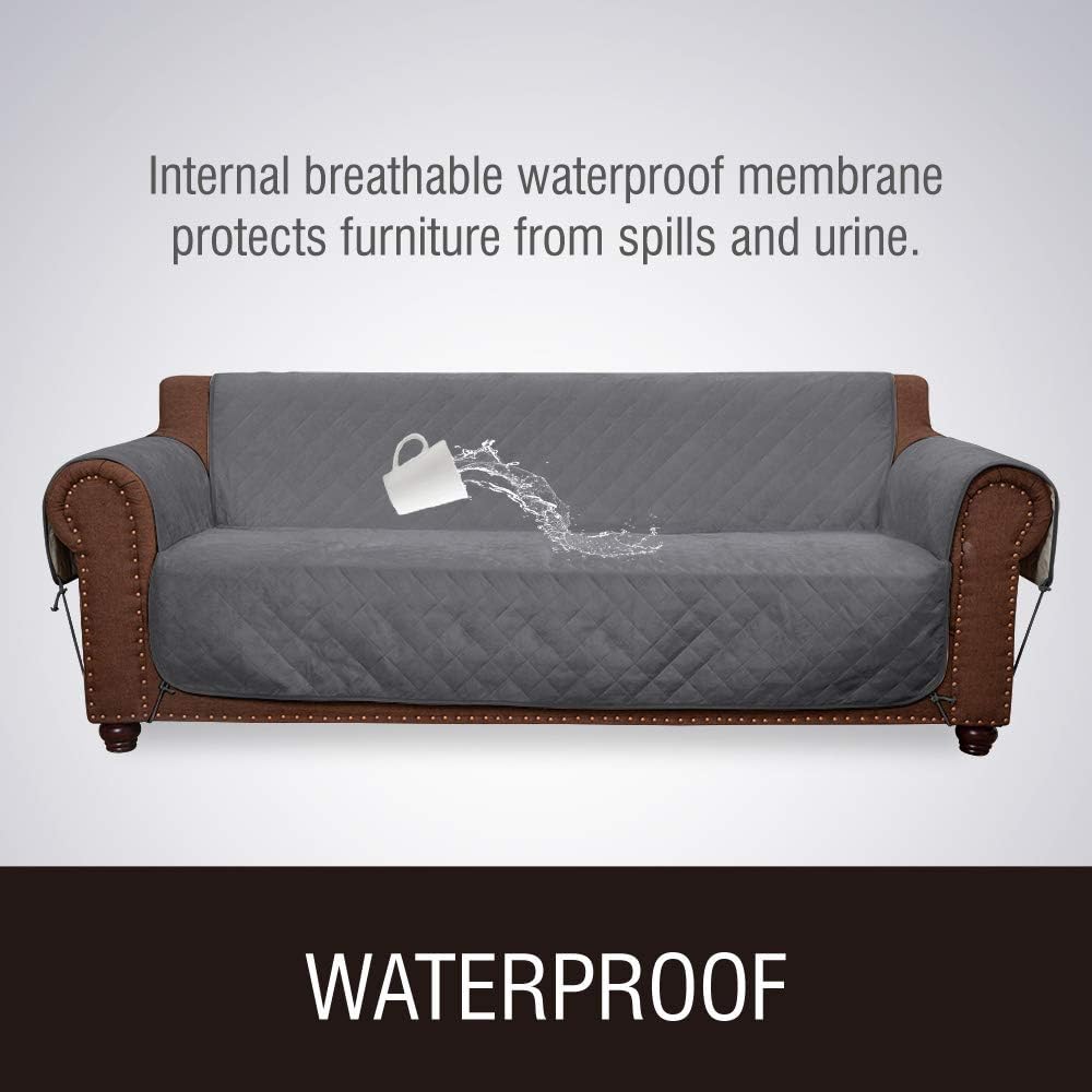 MARKSIGN Super Soft Velvet Sofa Cover, 100% Waterproof Fabrics with TPU Membrane, Stay Put Design with Non-Slip Backing, Seat Anchors and Removable Ties, Machine Washable