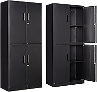 Vista 17 de STANI Gabinete de almacenamiento de metal, gabinete de almacenamiento con 2 estantes ajustables, gabinete de mostrador de acero con puertas