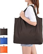1 Pack Large FoldableShopping Tote Bag, Reusable Heavy Duty Waterproof Nylon Grocery Totes Bags Holder with Handles for Women, Perfect for Shopping, Travel, Groceries Storage, 20 x 17 inch, Brown