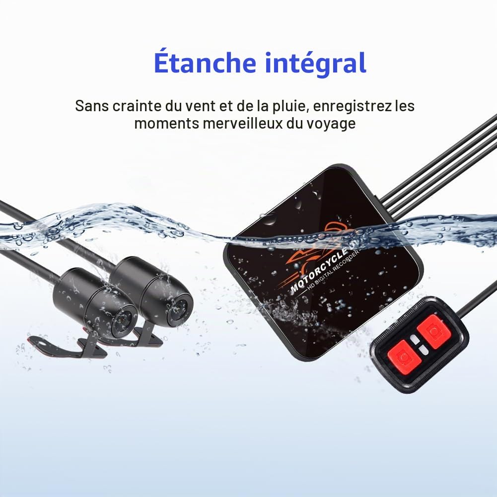 VSYSTO WiFi Caméra de Tableau de Bord pour Moto, HD 1080P, Vision Nocturne Starlight, système DVR à Grand Angle 130° Avant et arrière pour Moto, Contrôleur Filaire, Étanche, Enregistrement en Boucle