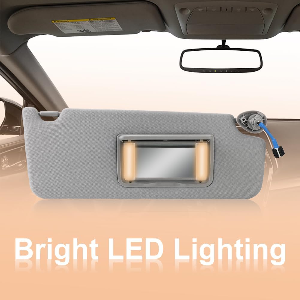 1 Pair Left Driver & Right Passenger Side Sun Visor with Mirror and Light Compatible with Honda Pilot 2017-2021 Honda Ridgeline 2018-2020 Replacement for 83230-TG7-A12ZB 83280-TG7-A12ZB (Gray)