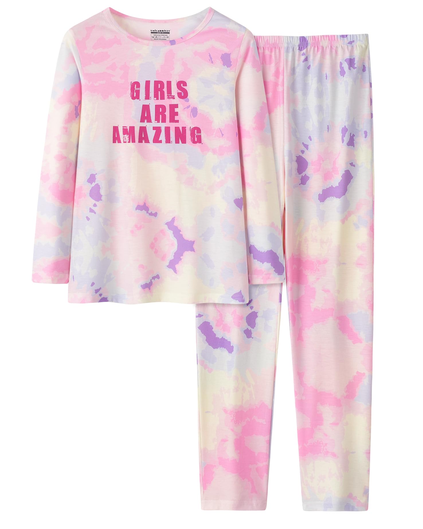 UNICABBIT21Tie Dye Pajamas for Girls Soft Butterfly Sloth Fall Clothes Big Kids Sleepwear 2-Piece Long Sleeve Set Size 6-16