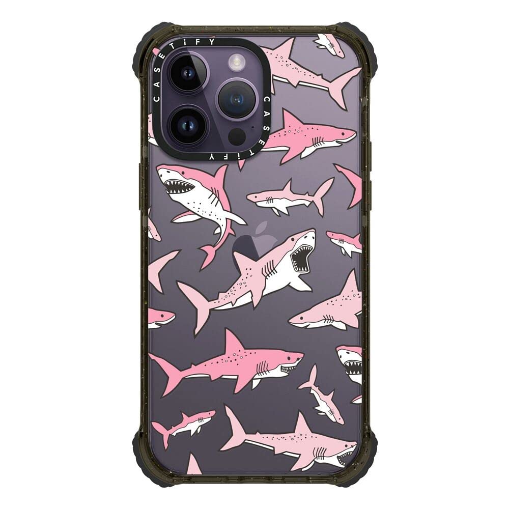 Casetify Ultra Impact iPhone 14 Pro Max Case [5X Military Grade Drop Tested  / 11.5ft Drop Protection] - Pink Sharks - Glossy Black