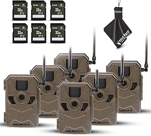 MUDDY Merge 3-Pack Cellular Trail Cameras – 26MP, LTE Dual SIM, Color Night Vision, App Control – Includes 3 Cameras for Ultimate Coverage, SD Cards, and Cleaning Cloth (6PK) asin的图片