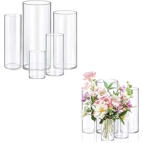 5pcs Glass Vase Cylinder Vases for Centerpieces Small Flower Glass Vases Home Decor Centerpiece Table Clear Flower Vase Decorations for Wedding＆Holiday 4,6,7.5,8,10 Inch Tall