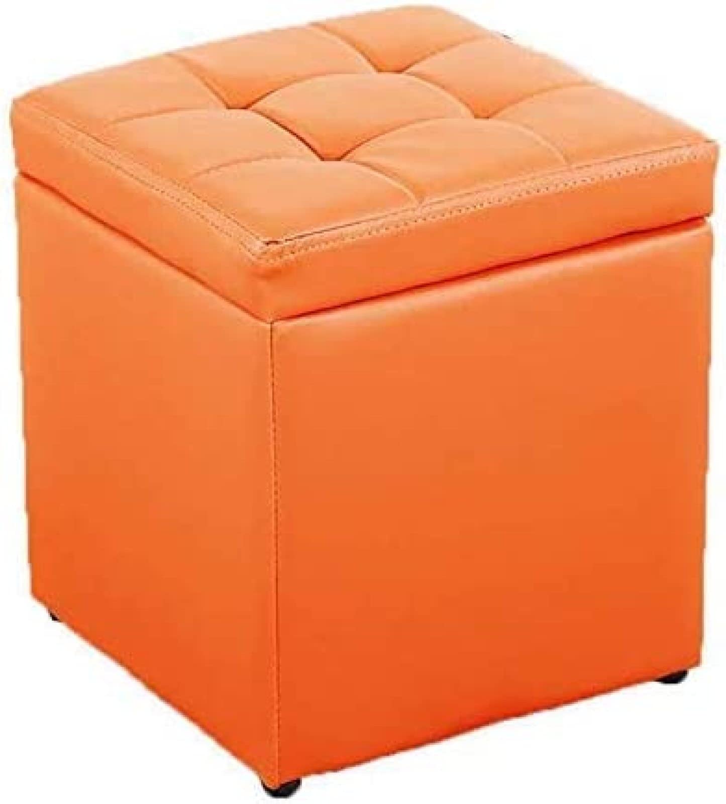 Siège rembourré en cuir orange, repose-pieds haut de gamme avec cube de rangement
