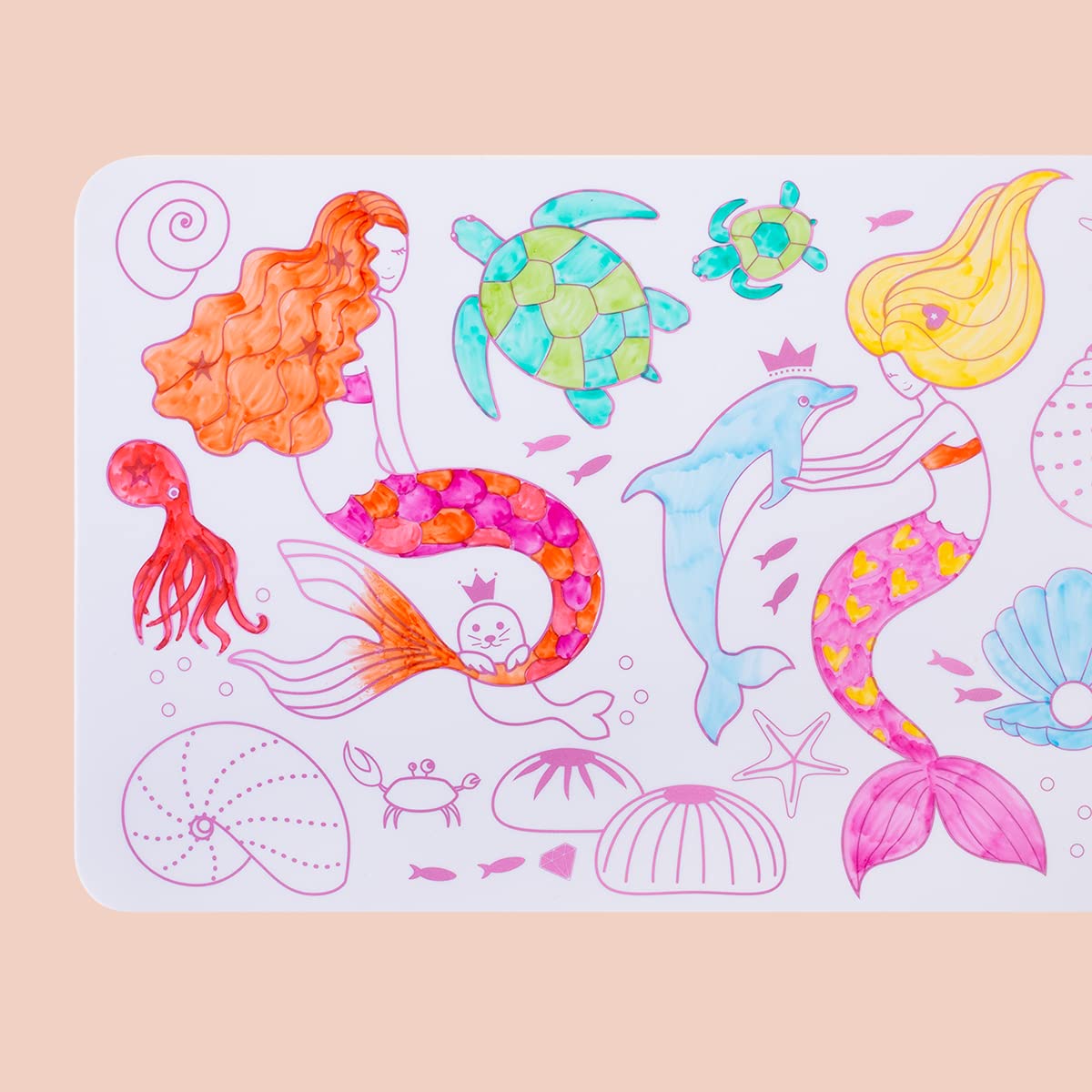 SUPER PETIT - Gioco educativo - Colorazione 2 in 1 sirena - Reversibile - Viene fornito con 4 feltri cancellabili- Facile da pulire - Riutilizzabile - Antibatterico - Da 3 anni - 30 x 20 cm