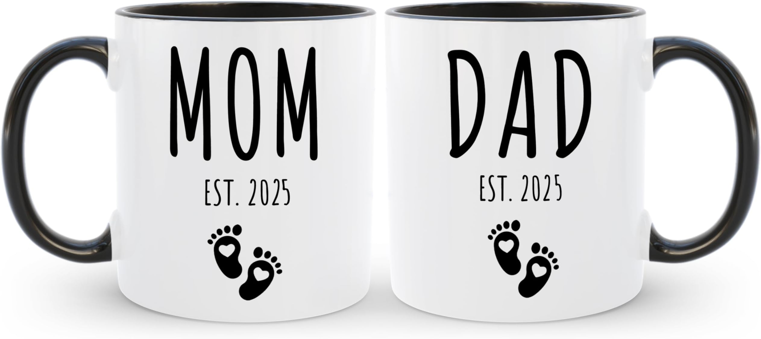 Mom Dad Est 2025 Coffee Mug Set, Expecting & New Parents Gift for Couple, Pregnancy Announcement Gender Reveal Gift, Welcome Baby Congratulations Present, Mommy to Be First Time Daddy Cups