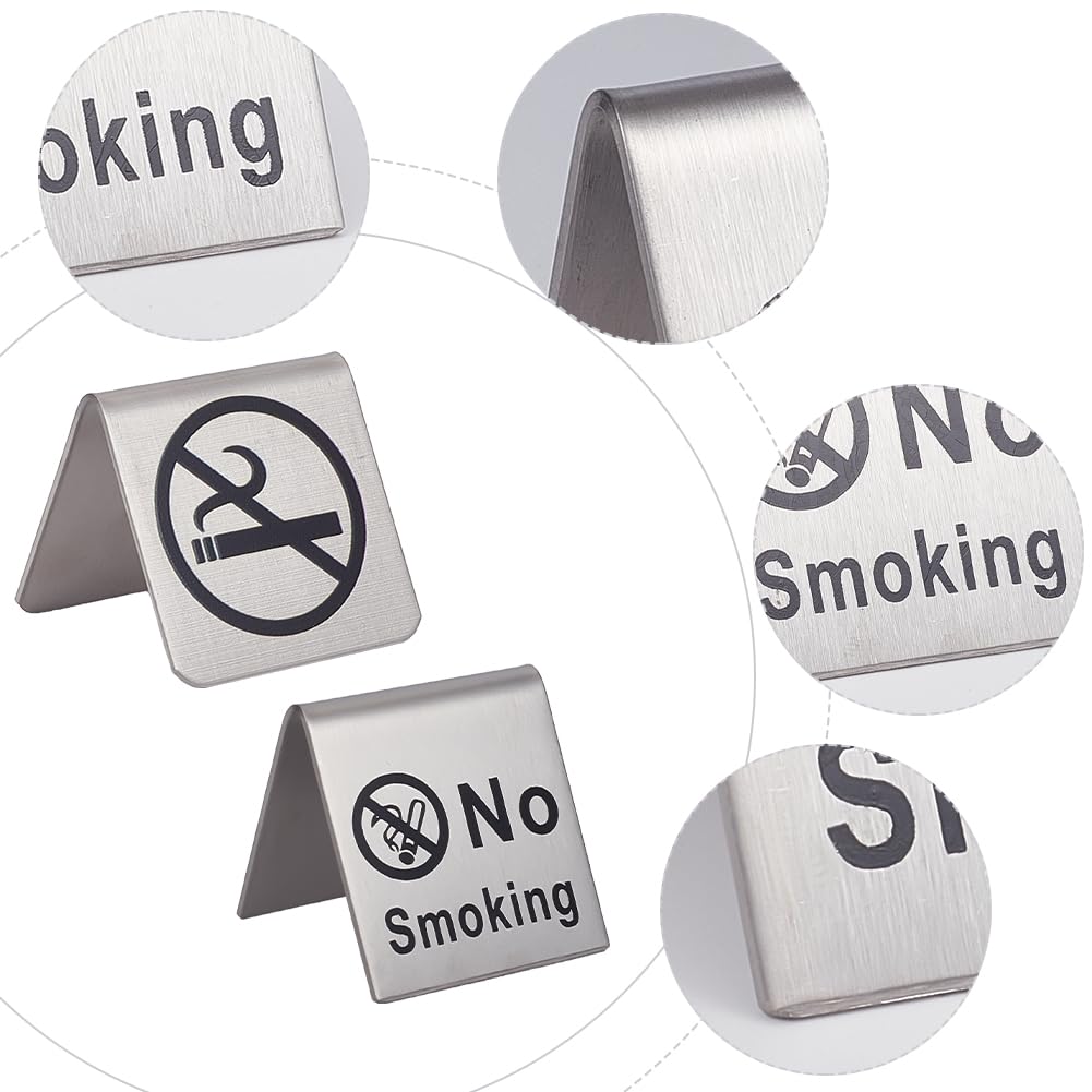 craspire 6 pcs 2 Style Non-Fumeur Panneau de Table en Acier Inoxydable Métal Avertissement Réservation Logo Panneaux D'Affichage pour la Maison Cartes de Visite Hôtels Bureaux Restaurant