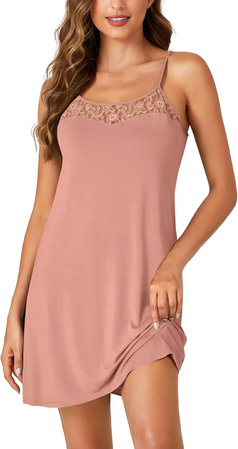 OPOIPIN Women's Full Slip Sexy Lace Chemise Nightgown Babydoll Lingerie Spaghetti Strap Scoop Neck Nightdress