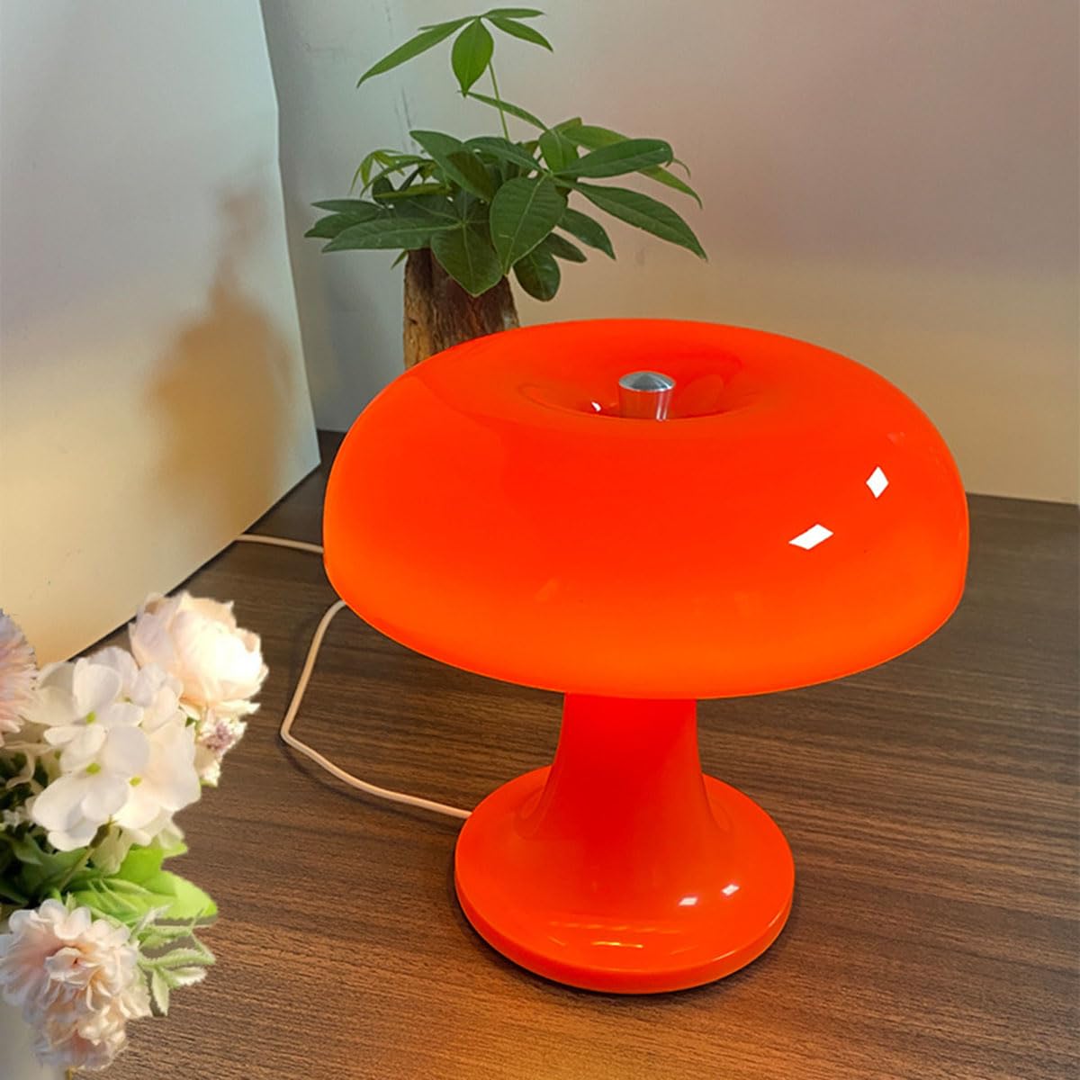 Lampe de Table Champignon LED Avec Câble Interrupteur Lumière Champignon Intérieur Variable Lit de Table Orange Lampe de Nuit Décorative Moderne Mushroom Lamp Prise USB 3 niveaux luminosité Lampe