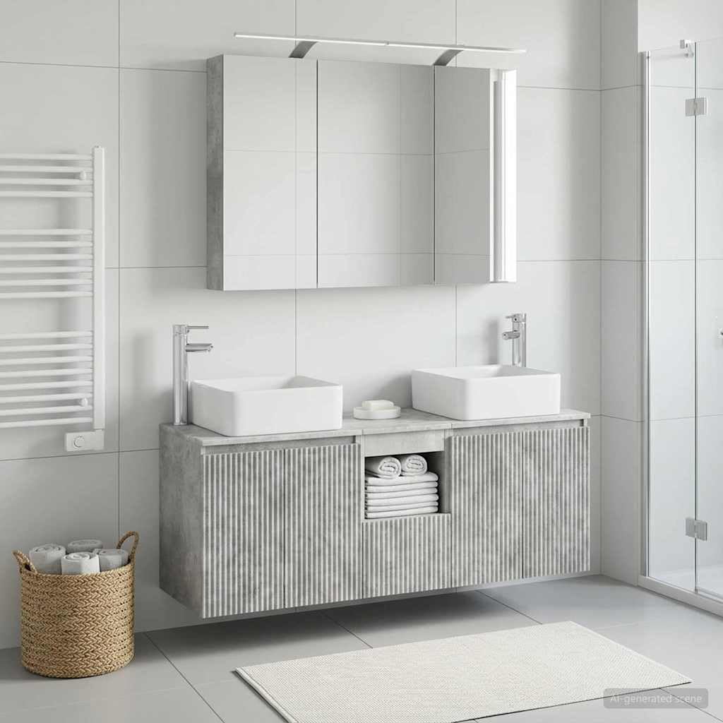 Set di 4 armadietti da bagno, 100 x 14,5 x 70 cm, in legno, montaggio a parete, vano portaoggetti, illuminazione a specchio, mobili da bagno per bagno moderno