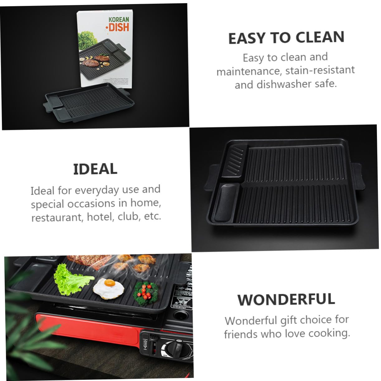 Plancha Rectangular Antiadherente para Barbacoa al Aire Bandeja de Horno Ligera y Resistente Sartén para Cocinar y Asar Gas Portátil para Camping y Picnic