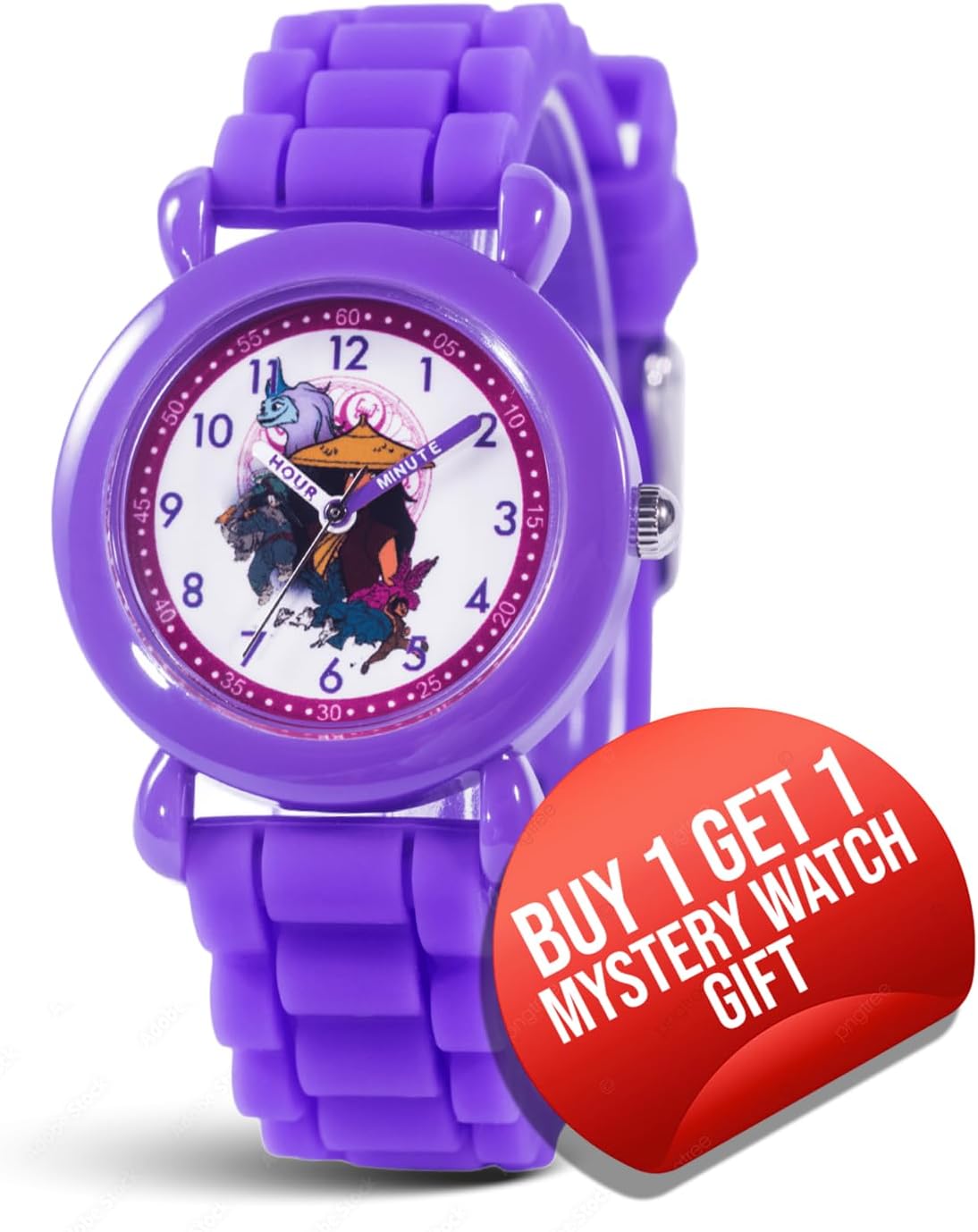 Disney Raya and The Last Dragon Watch for Kids 3–7 with Magical Character Dial – Great Gift for Young Fans – Easy-Read Face, Purple Bezel, and Purple Silicone Strap – Buy and GET 1 Free Mystery Watch - Image 2