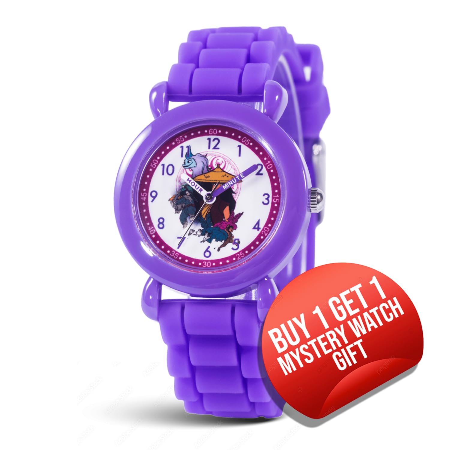 Disney Raya and The Last Dragon Orologio per bambini dai 3 ai 7 anni con quadrante con personaggi magici - Ottimo regalo per i giovani fan - Quadrante di facile lettura, lunetta viola e cinturino in